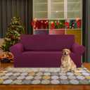 KEKUOU Stretch Loveseat Sofa Cover Slipcover,Couch Covers for 2 Cushion Couch Sofa (55"-78") Furniture Protector Sofa with Elastic Bottom for Kids,Dog. Jacquard Small Checked (Medium,Wine)