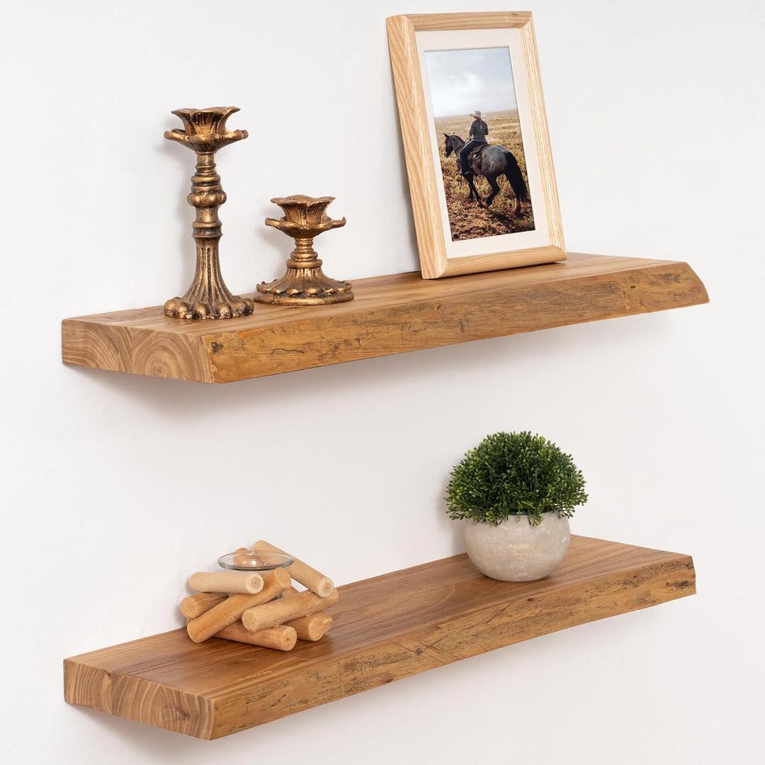 Marsmiles 24in Wood Floating Shelves for Wall Mounted, 2Pack|Natural, Live Edge, 24"L, 2Packs