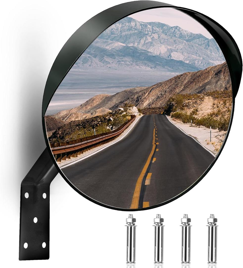 24-Inch Convex Security Corner Mirror - Adjustable Fixing Bracket, Wide Angle, Indoor and Outdoor Use - Ideal for Major Warehouse, Industrial Areas, Large Parking Lots, Alleys and Driveways