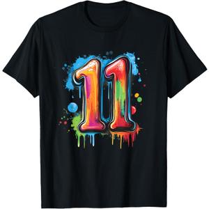 Number 11 11th Birthday Eleven Year Old Boys Girls Graffiti T-Shirt, Small, Black
