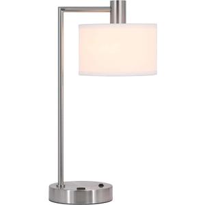 XiNBEi Lighting Table Lamp USB Desk Lamp with Fabric Shade, Modern Bedside Iron Lamp Brushed Nickel Finish for Bedroom Living Room & Office XB-TL1230-BN