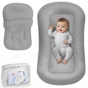 Baby Lounger - Baby Lounger for Newborn, 0-24 Months, Infant Lounger for Home and Travel, Soft Cotton, Baby Nest Lounger, Newborn Babies Essentials Gifts, Gray (Lounger Cover Included)