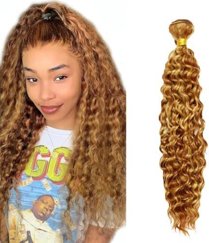 Deep Wave Bundles Human Hair 18 Inch Color 27/30 Honey Blonde Brown Highlight Single Bundle Brazilian Virgin Human Hair Bundles Deep Wave 100g Per 1 Bundle Hair Extensions For Black Woman