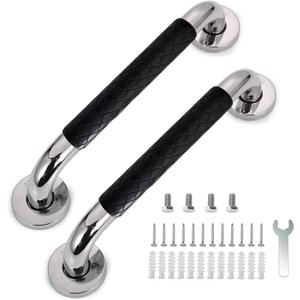 12 Inch Grab Bars for Bathtubs and Showers,Stainless Steel Bathroom Safety Handrail with Black Grip for Elderly, Seniors, Handicap，Wall Mounted, Waterproof Slip-Proof