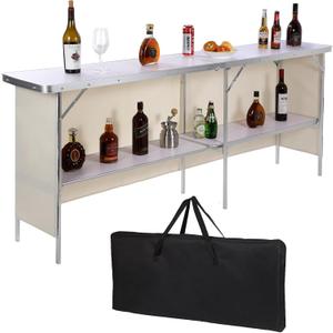 REDCAMP Portable Bar Table, Pop Up Folding Mobile Bar Bartender Table with Carry Bag for Events, Party, Camping, Tradeshow, Exhibition, Easy Setup, White, 82"x33"x15"