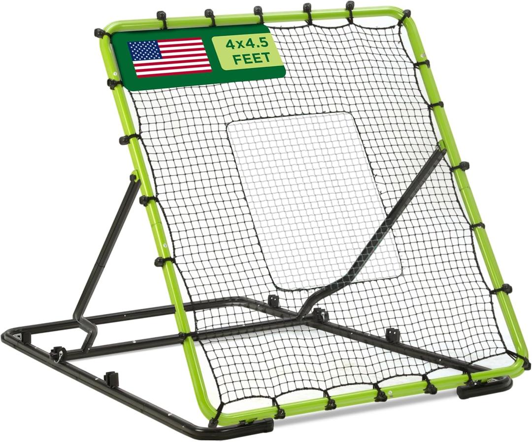 Baseball Rebounder Net Bounce Back Net Fielding Trainer for Baseball and Softball Pitch Back Rebound Practice with 3 Ball Return Angles for Ground Line Drive Fly Balls UV Resistant 4 x 4.5 ft