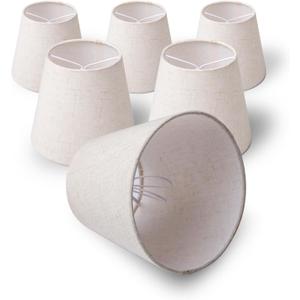 Small Lamp Shade Clip on Bulb for Candelabra Bulbs, Mini Lampshades for Chandeliers, Home Decor Barrel Beige Fabric Linen Lampshade for Table Chandelier Wall Lamp Ceiling Lamps 4x6x5 Inch 6 Packs