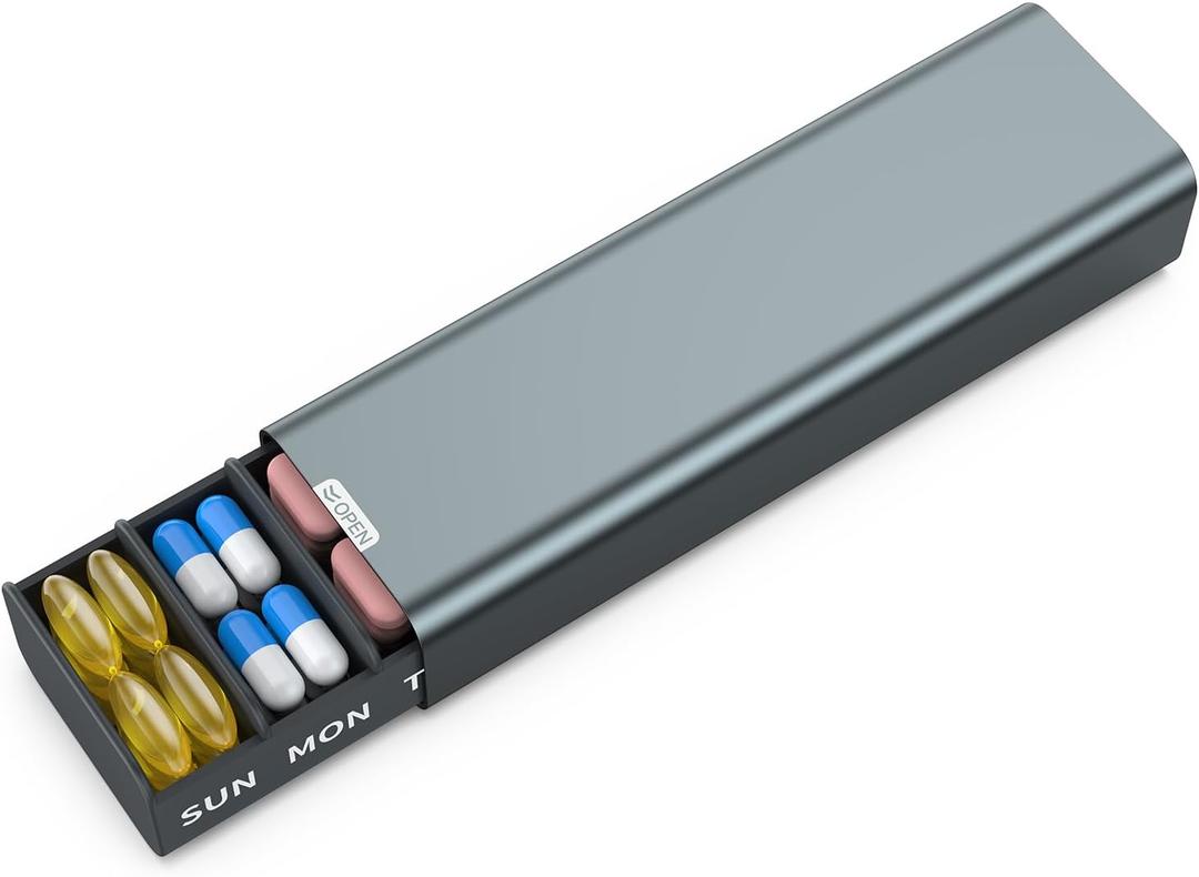 Metal Weekly Pill Organizer 7 Day,Removable Comparments Daily Pill Box, Travel Pill Case, Large Capacity Cute Pill Holder to Hold Vitamins, Medicines, Supplements, Pills Organizer