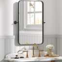 18"x28" Matte Black Pivot Mirror for Bathroom, Metal Frame Farmhouse Bathroom Mirrors for WallRectangle Titling Vanity Mirror with Rounded Corner Adjustable & Tilting