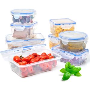 16 Piece Plastic Food Storage Containers with Lids, Safe Lunch Box Set For DIshwasher and Microwave, Leak Proof Storage Containers For Food- BPA Free