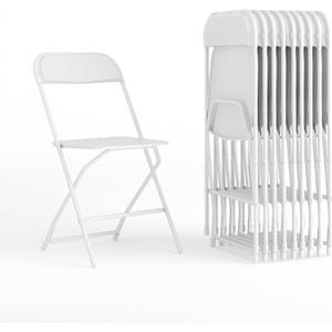 Flash Furniture Hercules Set of 10 Indoor/Outdoor Heavy-Duty Plastic Folding Chairs, Foldable Commercial Stacking Chairs with 650-lb. Static Weight Capacity, White
