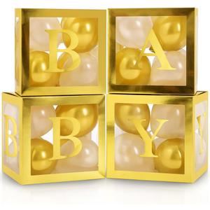 Baby Shower Boxes with Letters  Gold Boxes with Gold & White Balloons  44-Piece Gender Reveal & Party Decoration Set by Vellax