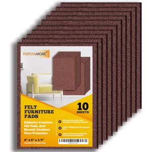 Performore Premium Furniture Felt Sheets Pad 10 Pack (Brown) 8" X 6" X 1/4" Sticky Felt with Adhesive Backing, Cut to Size for Floor ProtectionPrevents Scratches and Damage from Furniture.