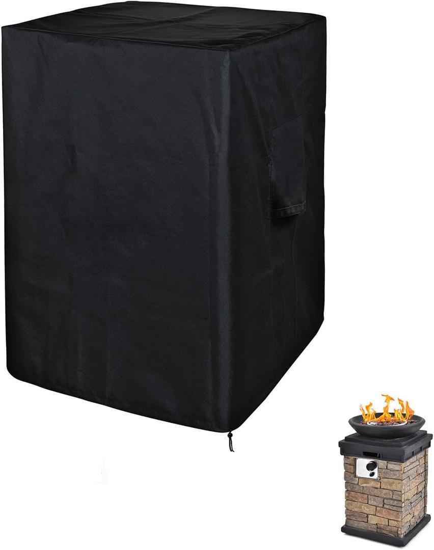 SheeChung Fire Pit Cover Square 21"L x 21"W x 33"H Waterproof Outdoor Propane Column Cover,Heavy Duty Fabric with PVC Coating,Weather Resistant,Fit for Table Gas Firepit Black