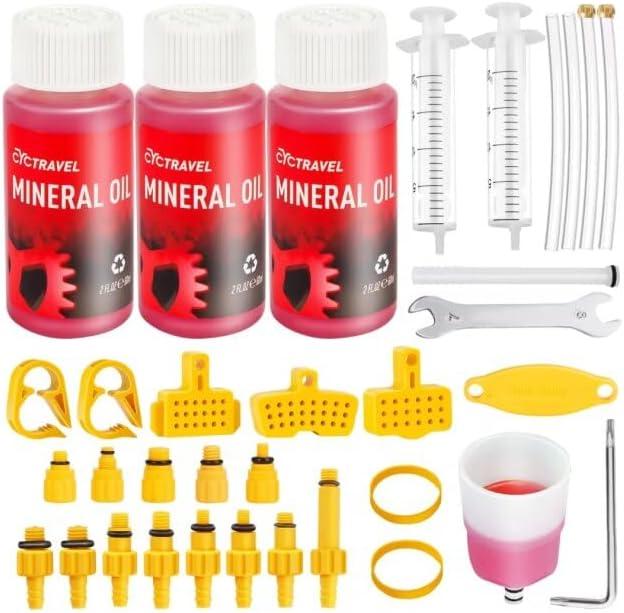 Brake Bleed Kit for Shimano, TEKTRO, TRP Hydraulic Disc Brakes, Mountain Brake Bleed Kit Including High Performance Mineral Oil Brake Fluid. (3*60ml)