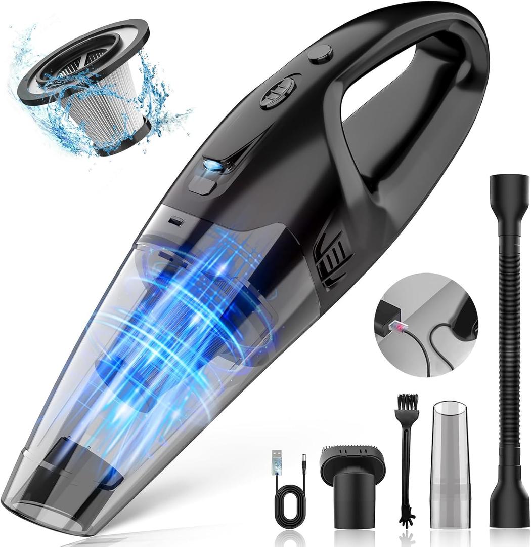 Handheld Vacuum Cordless Rechargeable, LED Light, 1.65 Pounds Car Vacuums Light Weight, Hand Vacuum Cordless Rechargeable with Washable Filter, USB Charge