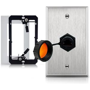 Stainless Steel Ethernet Wall Plate with Single RJ45 Waterproof CAT6 Jack - Outdoor IP68 Ethernet Wall Outlet for Secure PoE and Data Connection