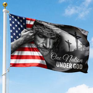 FLAGWIX 3x5 Patriotic American Flags for Outside, One Nation Under God American Jesus Flag - Double Sided, Heavy Duty Canvas, Fade Resistant - Home Decor Indoor, Outdoor Decor Flag with Grommets