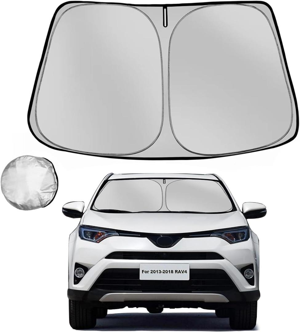 Windshield Sun Shade for Toyota RAV4 2013-2018 RAV-4 SUV Foldable Sun Sunshade for Car Front Window Blocks UV Rays and Heat Automotive Interior Protector Custom Fit Accessories