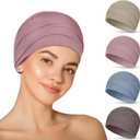 Zhengmy 4 Pcs Cotton Chemo Sleep Cap for Women, Soft Cancer Beanie Hat Headwear Turban Stretchy Skull Cap Hair Loss Head Wrap (Pink, Purple, Khaki, Blue-gray)