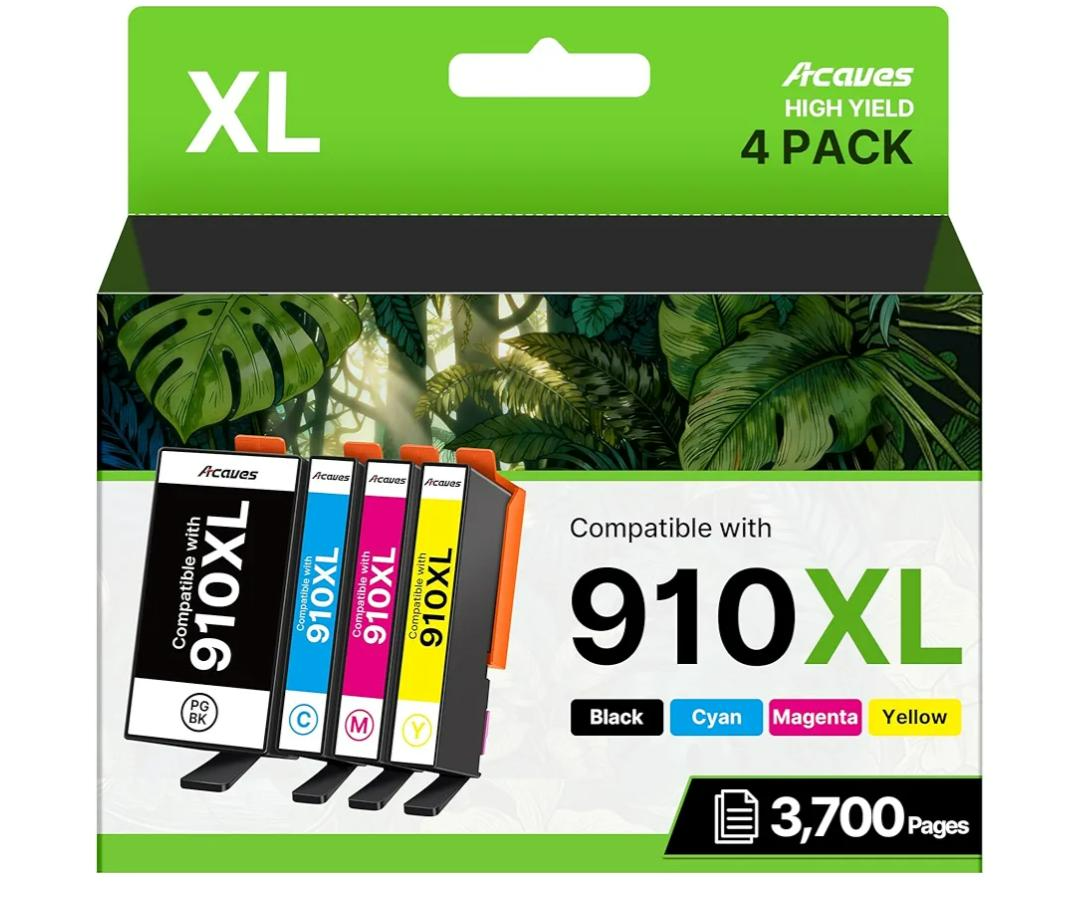 Acaves 910XL Ink Cartridges for HP Printers Compatible with HP 910 Ink Cartridges Combo Pack 910 XL Ink 910XL Black and Color Combo Pack Use with OfficeJet 8020 8025 8035 Printers (4 Pack)