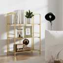 Crofy No Assembly Folding Bookshelf for Living Room, 3 Tier Gold Collapsible Book Shelf for Home Office, Portable Bookcase Storage Organizer, 3 Tier Wider