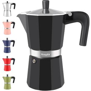 Mongdio Stovetop Espresso Maker Moka Pot, Stove Top Cuban Coffee Maker, Italian Greca Mocha Pot, 12 Espresso Cups, 20 oz - Black