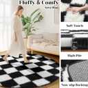 KICMOR Round Rugs 5ft for Bedroom Living Room, Black and White Fluffy Soft Circle Area Rug Fuzzy Shag Shaggy Plush Carpet, Indoor Checkered Circular Rug for Kids Room Nursery Home Decor Aesthetic