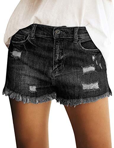 luvamia Women's Casual Mid Rise Denim Shorts Stretchy Ripped Frayed Raw Hem Hot Jean Shorts Black Size Large US (12-14) Large luvamia Women's Casual Mid Rise Denim Shorts Stretchy Ripped Frayed Raw Hem Hot Jean Shorts Black Size Large US (12-14) Large