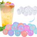 100 Pack Color-changing Reusable Ice Cube for Drinks, Colorful Round Shape Plastic ice Cubes Without Diluting BPA Free, Refreezable Ice Cubes for Coffee, Wine, Whiskey, Cocktails (Color-changing)