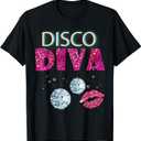 Disco Diva Ladies Disco Gold Ball Silver Red Lips T-Shirt, Medium