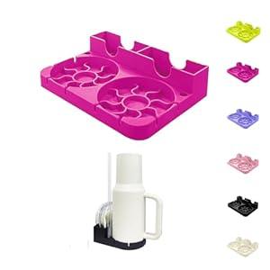 Czrqvyx Water Bottle Drying Rack, Silicone Tumbler Drying Rack, Baby Bottle Dryer Holder, Cup Dryer for 20/ 30/ 40 oz, Mugs, Glasses(Rose red, 2 in 1)