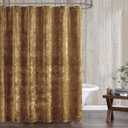 Fredsure Distressed Velvet Shower Curtain Set, 13 Pieces Caramel Gold Including1 Piece 72"x72" Shower Curtain and 12 Pieces Silver Hooks