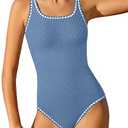 Qaoerde Girls Swimsuit One Piece Swimsuits Solid Color Bathing Suit Colorful Contrast Trim Adjustable Straps Swimwear 11-12Y