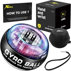 XMALL Torque Ball Hand Exerciser, Grip Strength Trainer, Forearm Strengthener, Wrist Power Gyro Ball, Hand Strengthening Devices, Wrist Strengthener, Finger Exerciser, Auto-Start (Black)