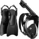 WSTOO Mask Fins Snorkel Set,Snorkeling Gear for Adults,Full Face Snorkel Mask & Adjustable Swim Fins,Dry Top System Anti-Fog Anti-Leak (Black) L