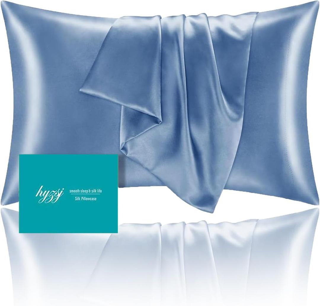 Mulberry Silk Pillowcase for Hair and Skin Queen Size 20"X 30" with Hidden Zipper Soft Breathable Smooth Cooling Pillow Covers for Sleeping(Blue,1Pcs)