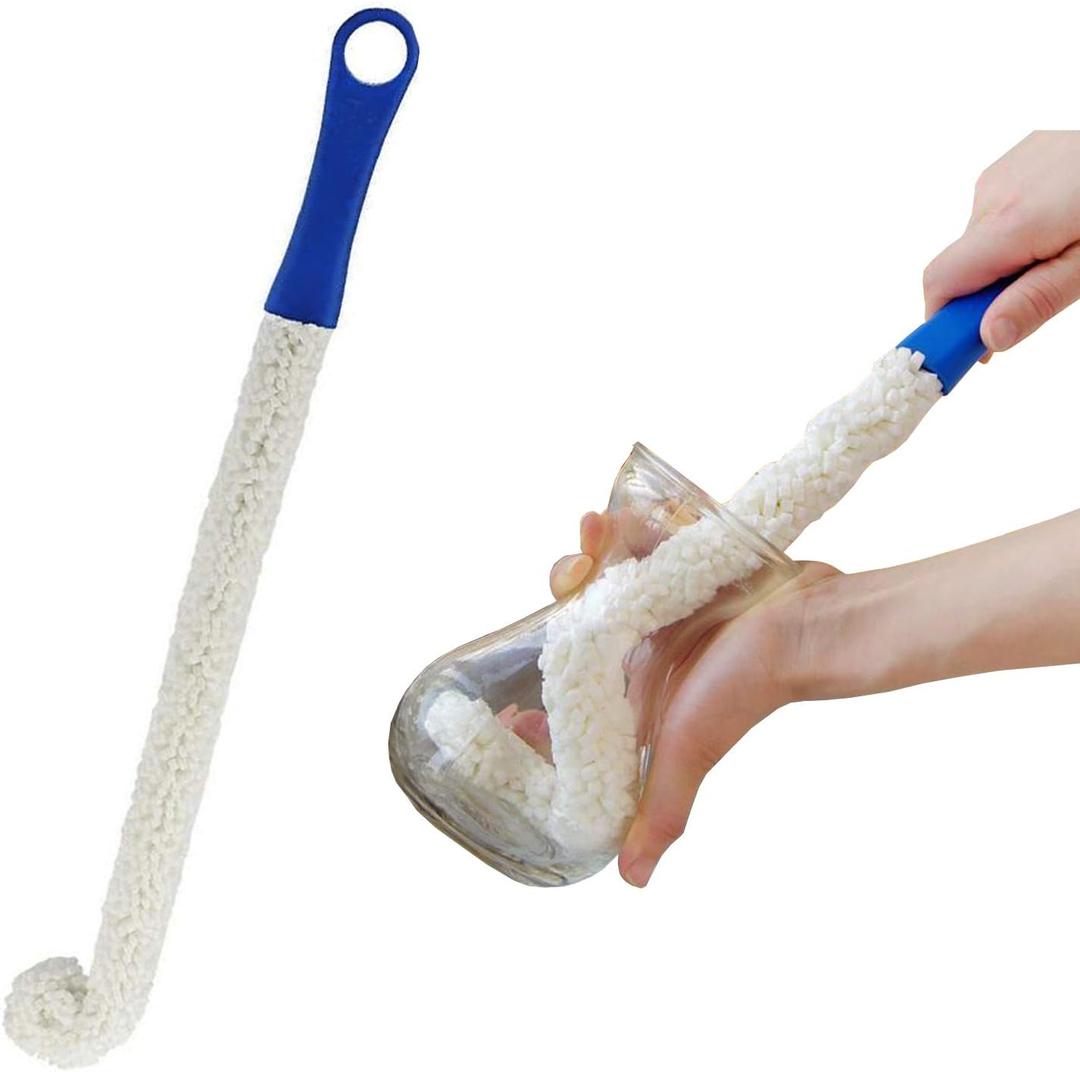 Long Bottle Brush Cleaner for Decanters & Water Bottles  16 Flexible Foam Washing Wand for Vases, Tumblers, Baby Bottles, and Glassware [NOT for Wine Bottles]