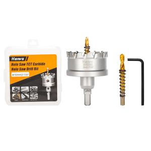 Hole Saw 2-7/16" (62mm) Heavy Duty Carbide with 2 Pilot Drill Bits - Metal Hole Cutter Cuts Stainless Steel, Iron, Copper, Brass, Plastic