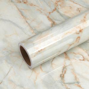 VEELIKE Glossy Blue Gold Marble Contact Paper Peel and Stick Countertops Waterproof Countertop Contact Paper 15.7''x354'' Self Adhesive Blue Marble Wallpaper for Kitchen Bathroom Vinyl Counter Top