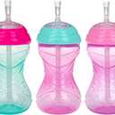 Nuby 3 Piece No-Spill Easy Grip Cup with Flex Straw, Clik It Lock Feature, Girl, 10 Ounce (Pink, Magenta & Aqua)