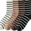 2 x Striped Crew Socks for Women, Crew Cotton cozy casual Socks 4 Pairs in size 5-8