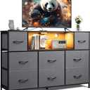 WLIVE Grey Dresser TV Stand for 45, 50, 55 inch TV, Entertainment Center with LED Lights & Charging Station, Chest of Drawers with 8 Fabric Drawers and Open Storage Shelves for Living Room, Hallway, 47.17" W X 11.73" D X 26.38" H