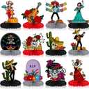 12 Pieces Day of The Dead Honeycomb Centerpieces Mexican Christmas Ornament Dia De Los Muertos Table Decoration Skull Table Toppers Cutouts for Christmas Birthday Party Day of The Dead Party Supplies