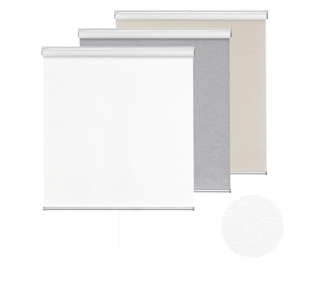ChrisDowa Cordless 100% Blackout Roller Shade Thermal Insulated UV Protection with Striped Jacquard Fabric White Blackout Blinds for Indoor Window Shades Pull Down for Home and Office, 22" W x 72" H