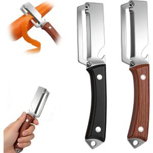 2PCS Premium Vegetable Peeler with Wooden Handle and Bottle Opener,Multifunctional 2-in-1 Stainless Steel Kitchen Tool for Potato Fruit Pineapple Pumpkin Papaya Carrot Vegetable Peeler(Mix)