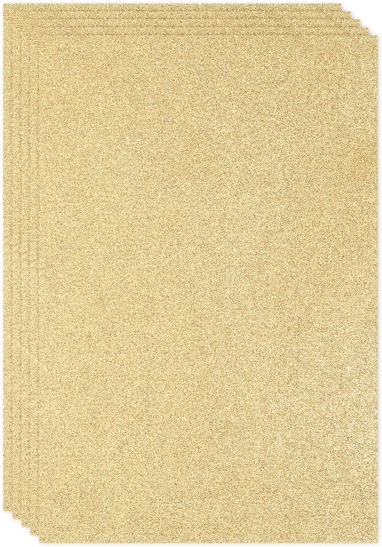 PATIKIL Light Gold Shiny EVA Glitter Foam Sheet 11.8 x 7.9 Inch 2mm Thick with Back Adhesive Sparkle EVA Glitter Felt for Crafts DIY Project, 5 Pcs