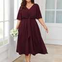 SCOMCHIC Women Plus Size Midi Dresses for Wedding Guest 4XL (Red, 4XL)