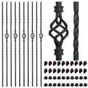 20 Pack Staircases Iron Balusters -1/2'' Square Hollow Metal Spindles with Single Basket and Double Twist Design, Includes 20 Flat Shoes & 20 Angle Shoes
