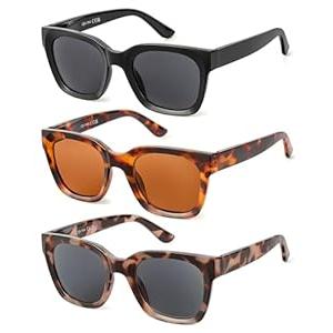 JOLISU 3 Pack Full Lens Reading Sunglasses for Women - Oversized Sun Readers with UV400 Protection, Spring Hinge Eyeglasses(1.5 Non-Bifocal)